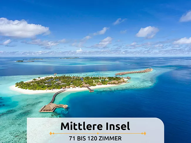 Die mittelgrossen Malediveninseln mit 71 bis 120 Zimmern haben mehrere Restaurants, Bars, Wassersportcenter und vieles mehr zu bieten.